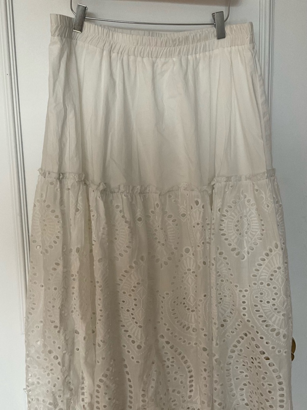 Ultra Pink Cream Eyelet Tiered Maxi Skirt